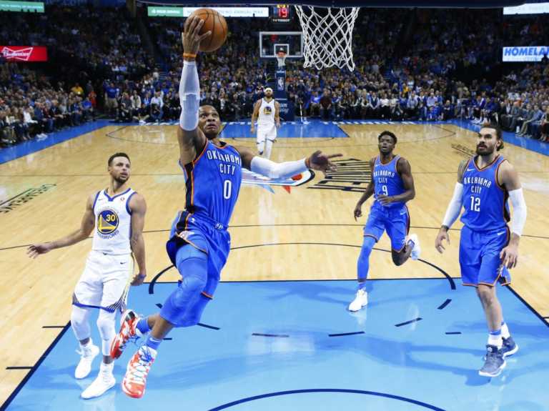 Westbrook's 34 points lead Thunder past Warriors, 108-91