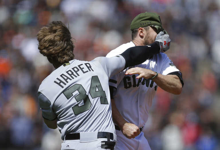 Hunter Strickland suspended 6 games, Bryce Harper 4