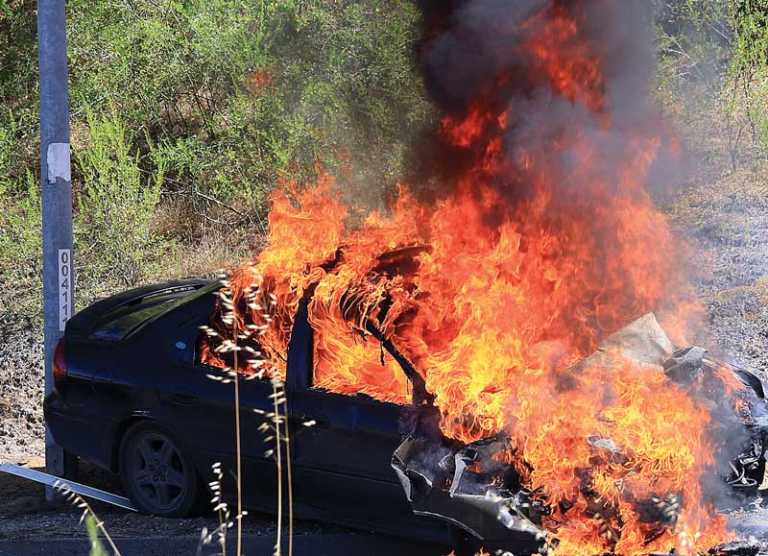 Car bursts into flames after pursuit