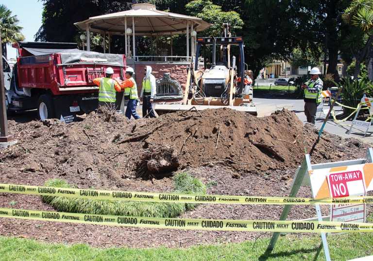 Stage in construction at Watsonville’s City Plaza