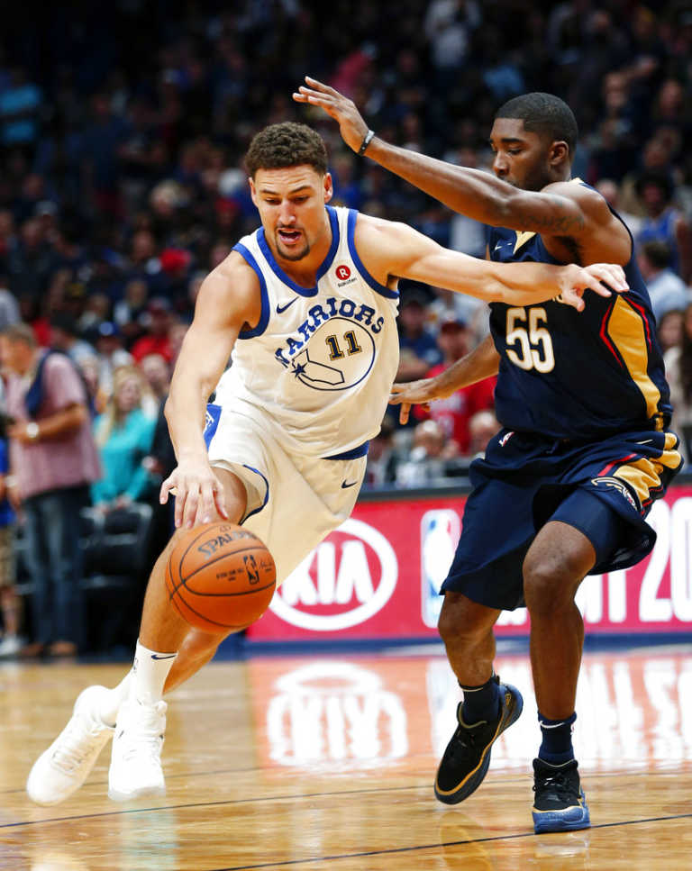 Curry, Thompson, Durant lead Warriors past Pelicans 128-120