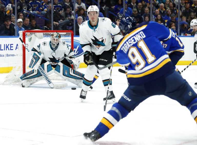 Tarasenko gets 2nd goal in OT to lift Blues over Sharks