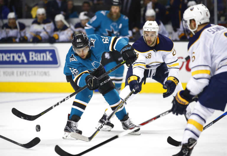 Meier breaks tie as Sharks top Sabres 3-2