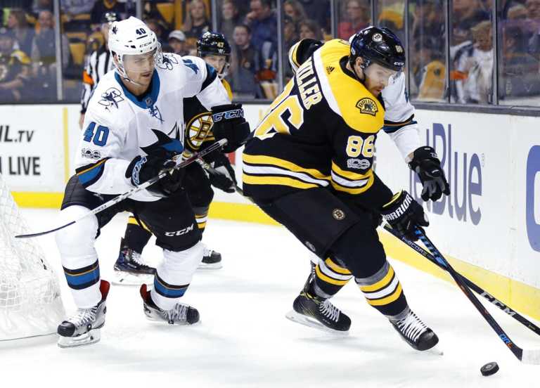 Heinen scores 2 to help Bruins beat Sharks 2-1