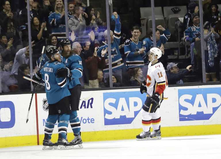 Sharks rally to beat Flames on Donskoi's shootout goal