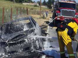 Stolen vehicle bursts into flame, causes wild land fire