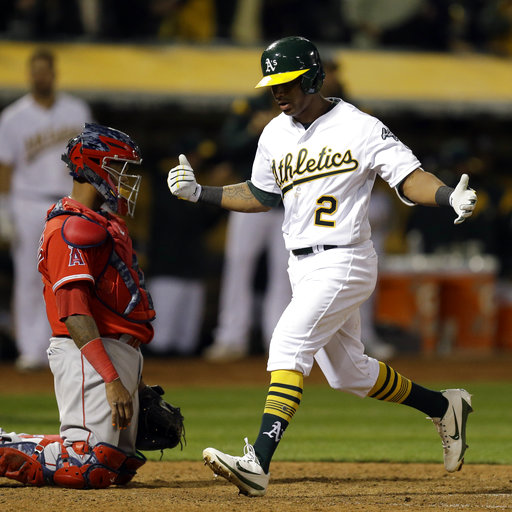 Khris Davis homers twice as Athletics open by beating Angels