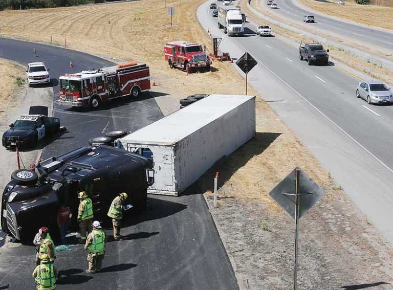 Big-rig flips on Hwy 101 in Aromas