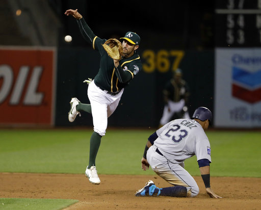 Alonso, Plouffe homer to keep A's rolling past Mariners 3-1