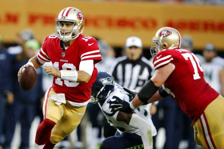 Jimmy Garoppolo makes 49ers debut for 67 seconds in loss