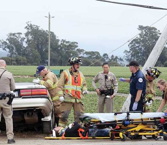 Car shatters utility pole on Highway 1