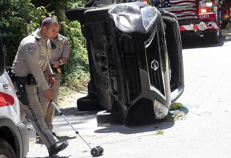 PHOTO: Car tips over on Soquel Drive