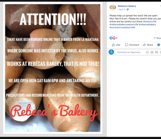 Rebecca's Bakery COVID-19