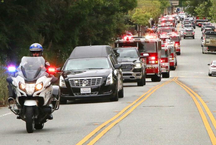 California Highway Patrol officer Sam Courtney funeral procession Santa Cruz City Fire Capt. Brian Tracy