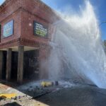 Image for display with article titled Big rig tears off hydrant, geyser erupts in downtown Watsonville