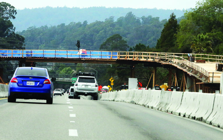 Work continues on new bike/pedestrian bridge spanning Highway 1