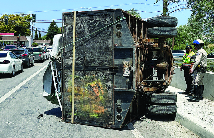 Image for display with article titled Photo Story: Trailer Breaks Away From Truck, Flips