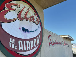 Sign for the restaurant Ella's at the Airport