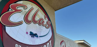 Sign for the restaurant Ella's at the Airport