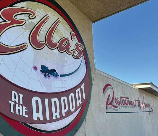 Sign for the restaurant Ella's at the Airport