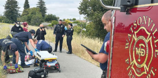 Police and paramedics at the scene of an accident