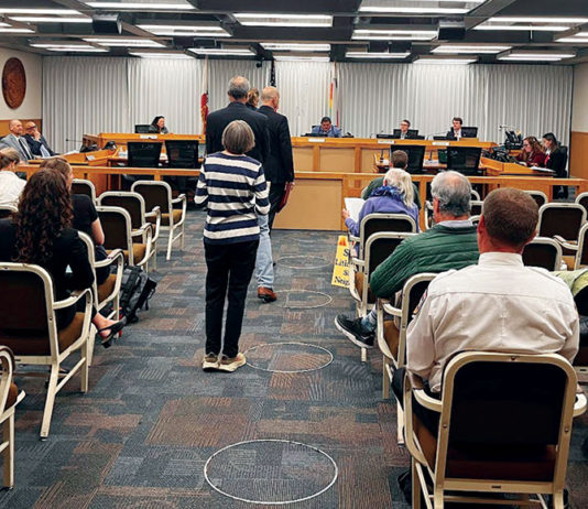 People waiting to talk at a government meeting