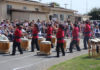 Taiko drummers performing outside