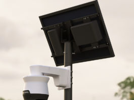 A close-up image of a Flock license plate reader.