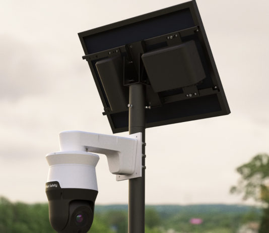A close-up image of a Flock license plate reader.