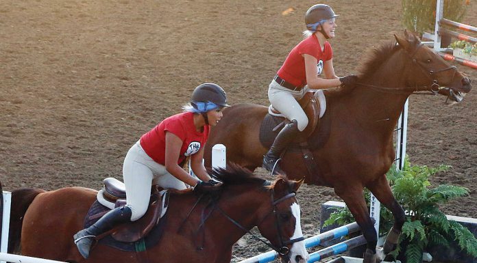 ‘People simply loved it:’ County fair wraps up These women take part in the pair jumping competition in the horse arena.