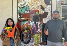 Students cut ribbon on mosaic artwork