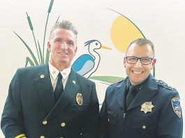 Watsonville Fire Chief Corey Schaefer (left) is joined by Watsonville’s new Police Chief, Brian Shab