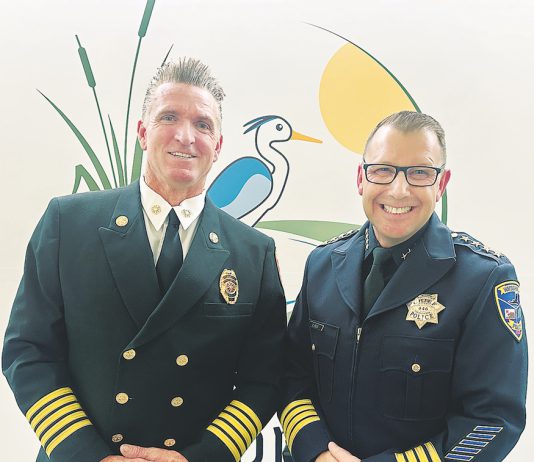 Watsonville Fire Chief Corey Schaefer (left) is joined by Watsonville’s new Police Chief, Brian Shab