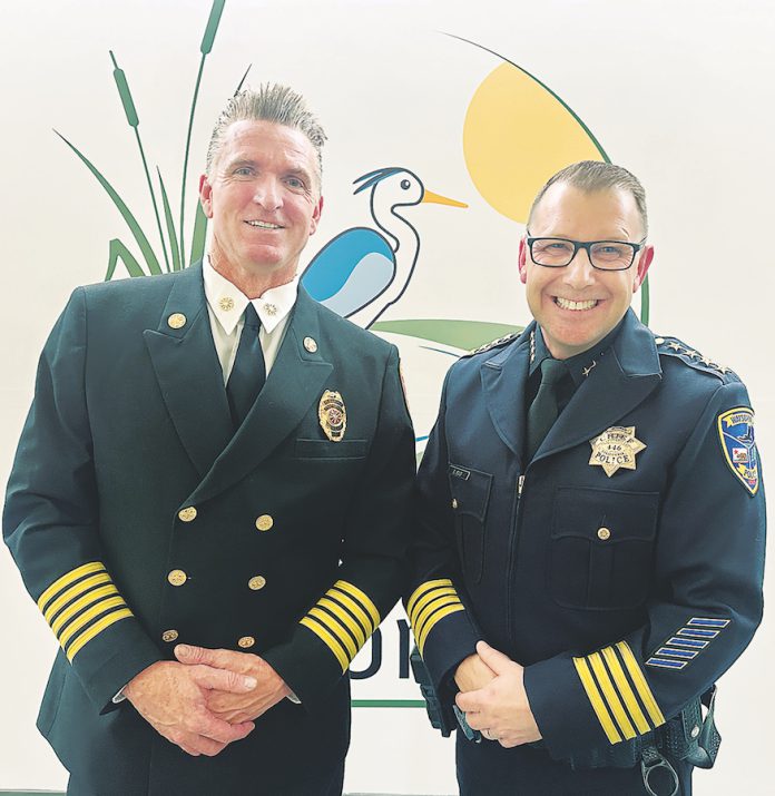 Watsonville Fire Chief Corey Schaefer (left) is joined by Watsonville’s new Police Chief, Brian Shab