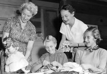 These folks prepare for an exhibit at Salsipuedes School by the PTA on Oct. 20, 1955