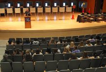 Santa Cruz County Superintendent of Schools Faris Sabbah addresses about 150 high school students at the start of the Santa Cruz Countuy Youth Civics Summit at Cabrillo College.