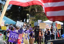 Around 600 people join the No Kings protest against President Trump Saturday in Watsonville Plaza along with thousands of others around the nation. From people in strollers to those in wheelchairs and on walkers, people waved signs and chanted "No Trump, No ICE" and "No War with Iran" during the two-hour event organized by Indivisible Pajaro Valley.