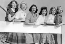 Contestants for the Cabrillo College football queen line up for a photo on Nov. 21, 1959. Shown here are Beverleigh Jordon (from left), Lacretia Wilson, Cloren Lucini, Mary Avila, Bonnie Freeman and Nancy Jones.