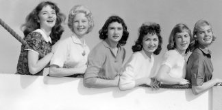 Contestants for the Cabrillo College football queen line up for a photo on Nov. 21, 1959. Shown here are Beverleigh Jordon (from left), Lacretia Wilson, Cloren Lucini, Mary Avila, Bonnie Freeman and Nancy Jones.