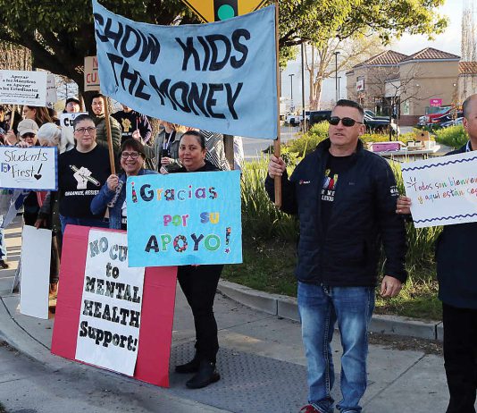 Protest of teacher layoffs continue Pajaro Valley Unified School District teachers and staff are joined by community supporters early Tuesday morning at The Towers in Watsonville to rally against teacher layoffs.