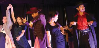 Drama students at Pajaro Valley High School work through a rehearsal of “"Zoot Suit"” Monday.