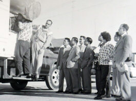 Foreign visitors get a tour of the Garbage Department in Watsonville on Jan. 19, 1957.