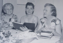 These women enjoy an evening with the Grandmother's Club in April of 1957.