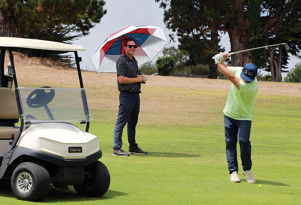 Alexander Wigginton (left) and Michael Kirihara work through a round of golf Wednesday at the Pajaro Valley Golf Club.(Tarmo Hannula/The Pajaronian)