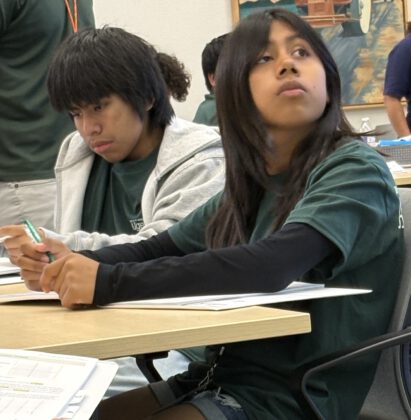 atzibe Lopez, 13, listens to the instruction. (Todd Guild/The Pajaronian)
