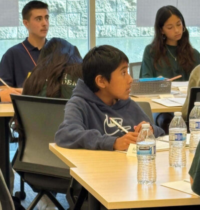 Kevin Ocampo works through a problem with the help of the instructor. (Todd Guild/The Pajaronian)