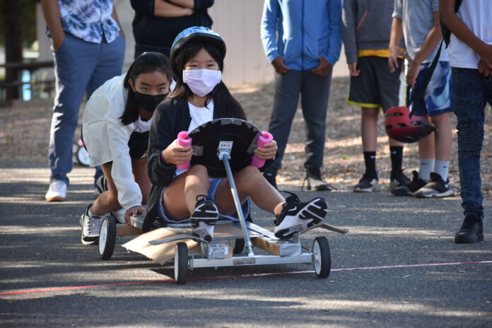 Students last week try out a go-kart they built as part of the Los Altos School District’s summer school program at Covington School. The program was open to students in grades 4-8.