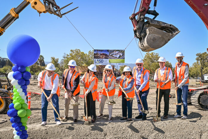 Current and former trustees gather at LASD’s 10th site to break ground on the new San Antonio campus on Wednesday morning.