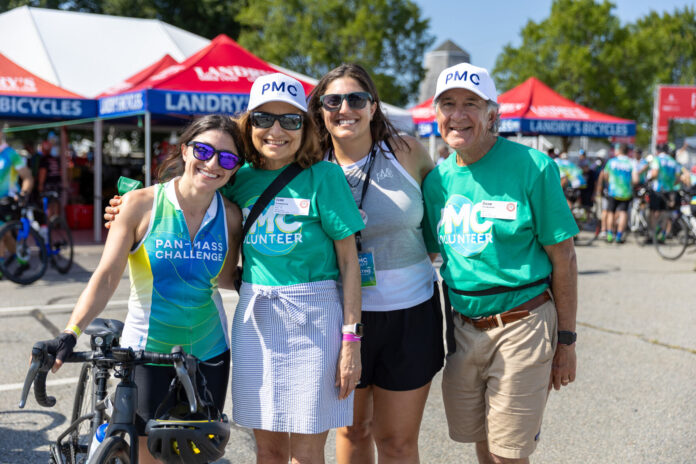 The Darmanian family participated in the 2025 Pan-Mass Challenge to raise money for cancer research and will participate again this year Aug. 1 and 2. From left, daughter Leslie (second year riding), June (12th year volunteering), daughter Justine (Director of Volunteer Operation and Kids Rides) and Aram (12 year volunteering).